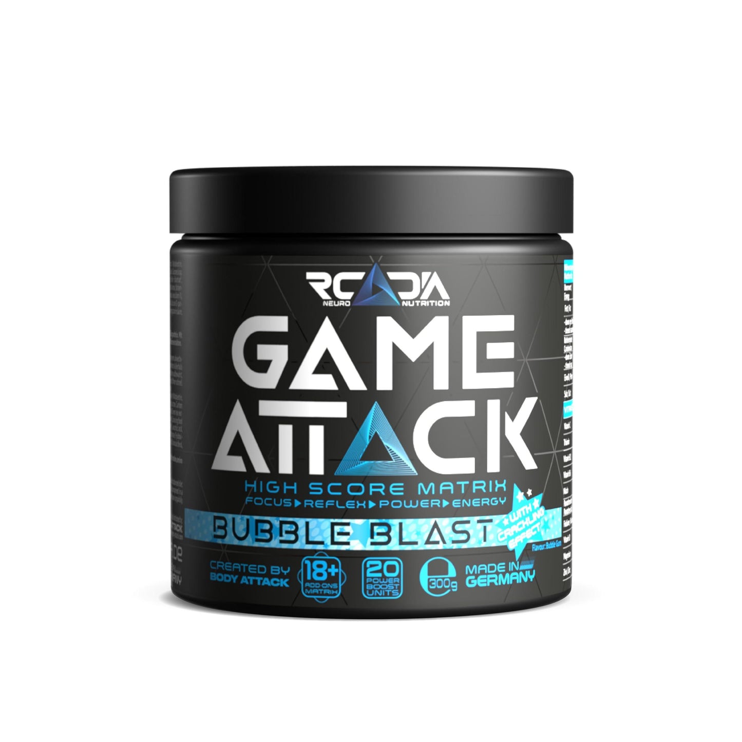 GAME ATTACK 300g Gaming-Booster Bubble Blast - Gaming-Drink Energy-Pulver für Performance & Ausdauer - Gamebooster Supplement 20 wirkungsvolle Stoffe - urmax