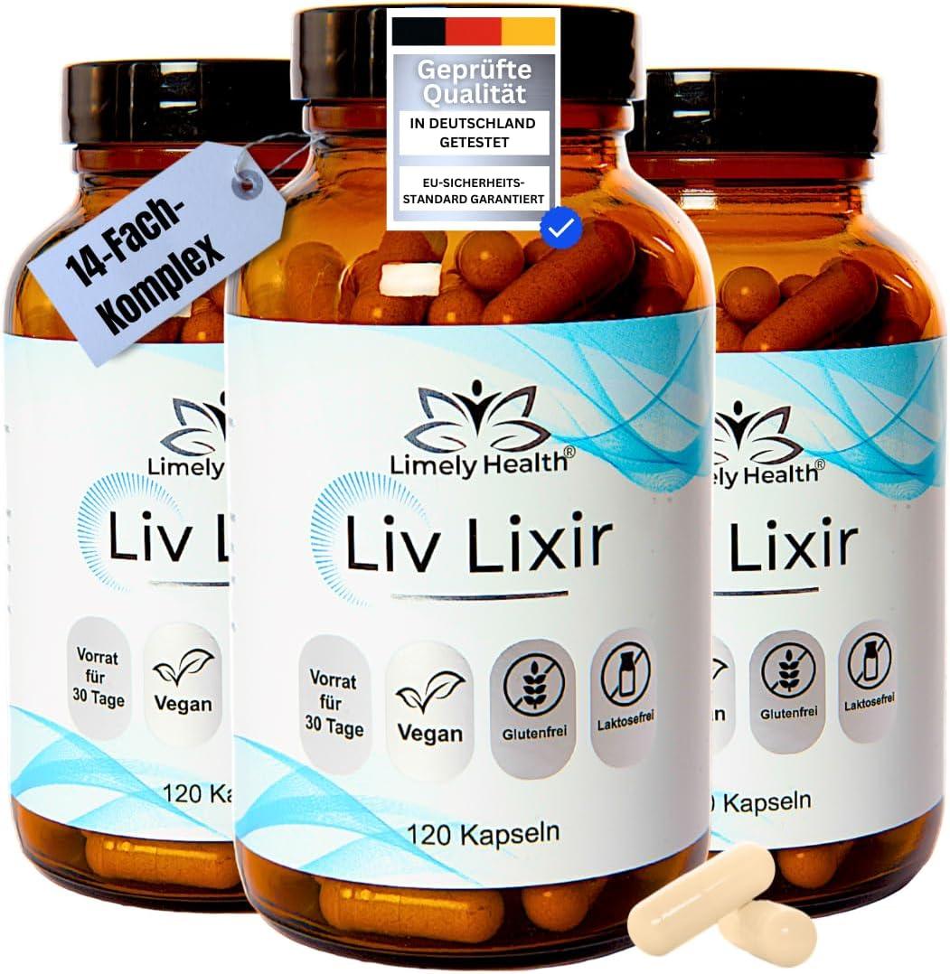 LIV LIXIR®, Leber Komplex, 120 Kapseln, Stoffwechsel beschleunigen, Leberkur, Laborgeprüft, 14-fach-Komplex, natürliche Inhaltsstoffe, Leber Entgiften, Fettleber, Cholin, Mariendistel - urmax