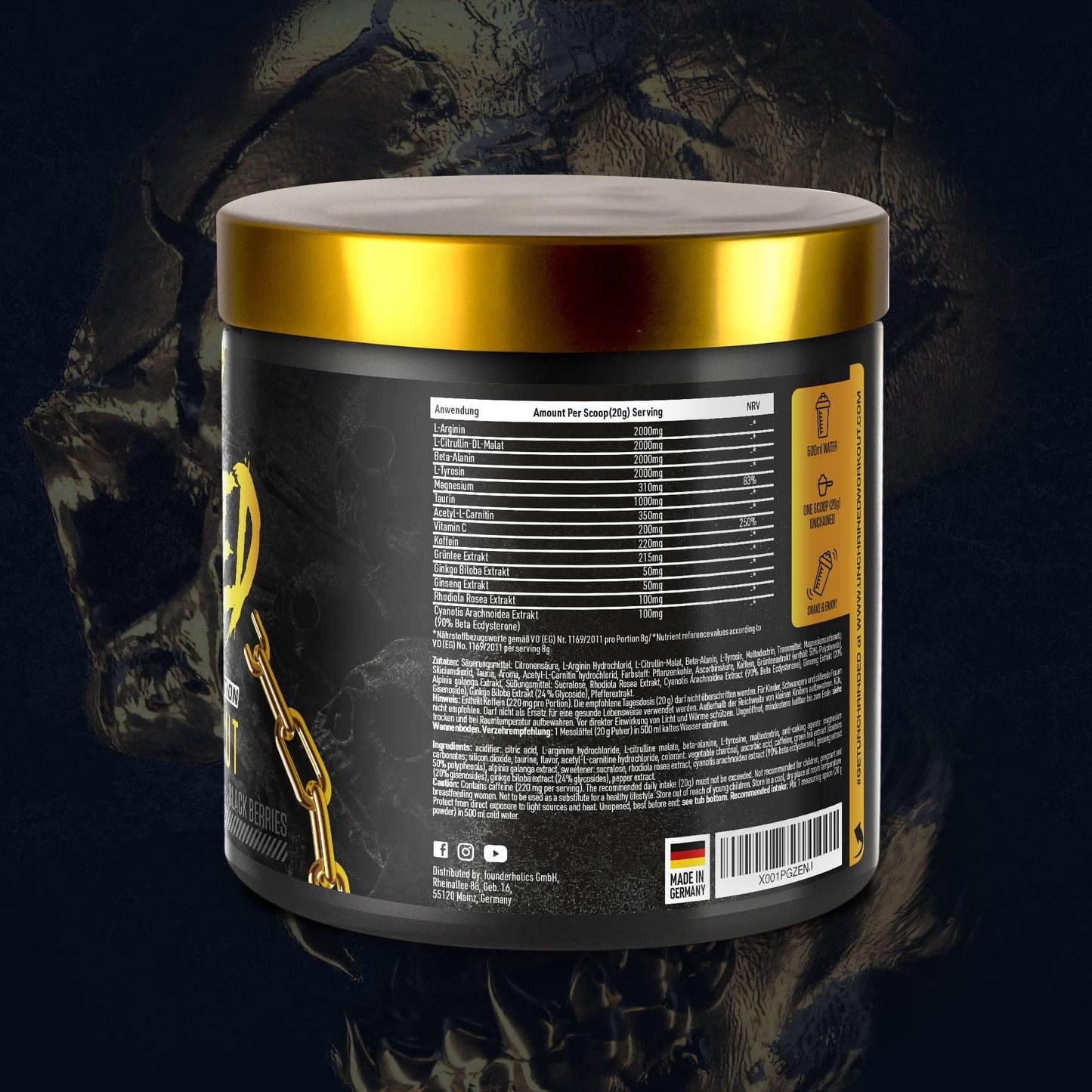 🔥 UNCHAINED Pre Workout Booster – 400 г | 20 дози | Предтренировъчен бустер с кофеин, L-цитрулин-малат, L-аргинин, бета-аланин и екдистерон 🏆 ОСВОБОДЕТЕ СИЛАТА СИ! БЕЗКРАЙНА ЕНЕРГИЯ, УДАРЕН "ПЪМП" И НЕПРЕКЪСНАТ ФОКУС! - urmax