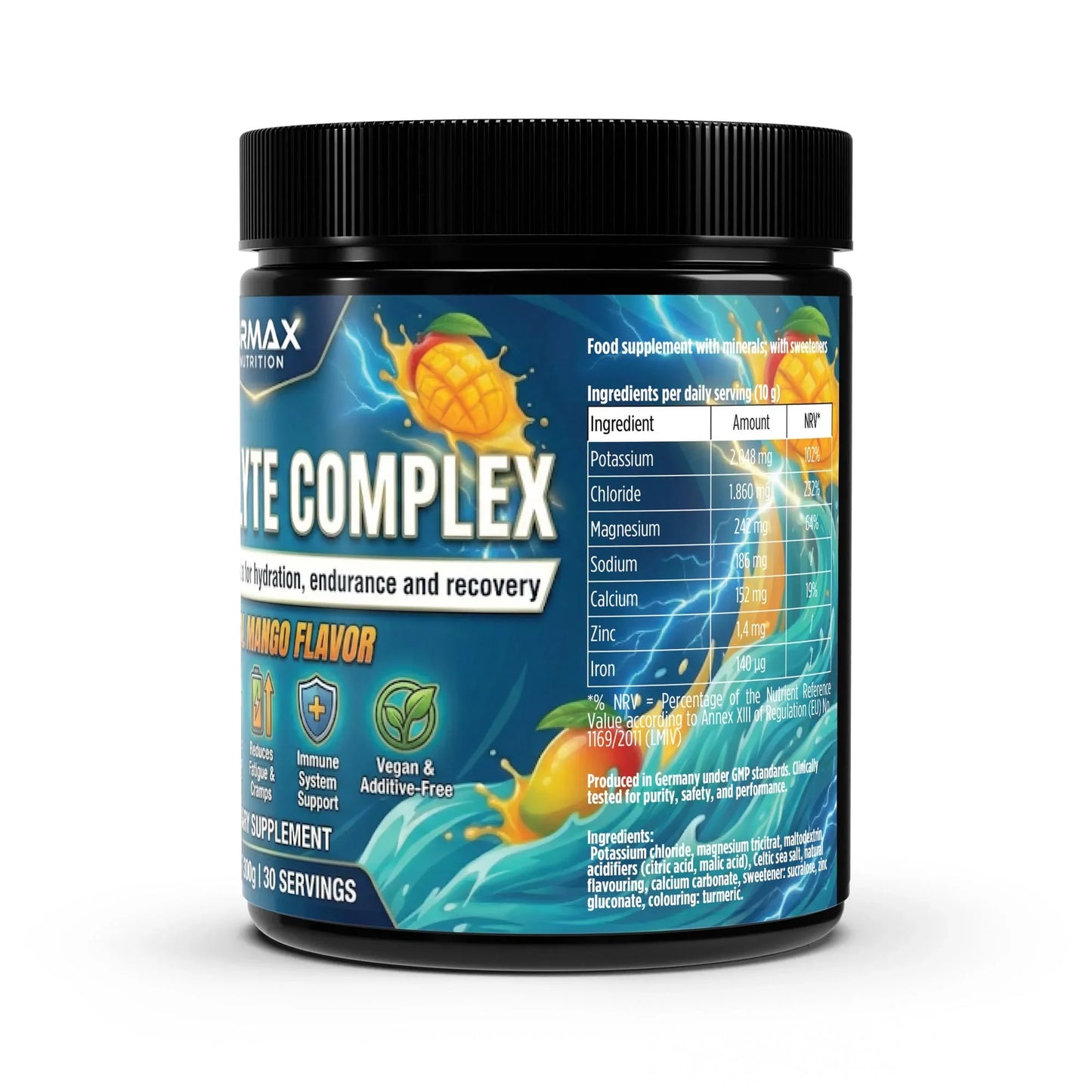 Urmax Electrolyte Complex mango flavor supplement powder for hydration and recovery