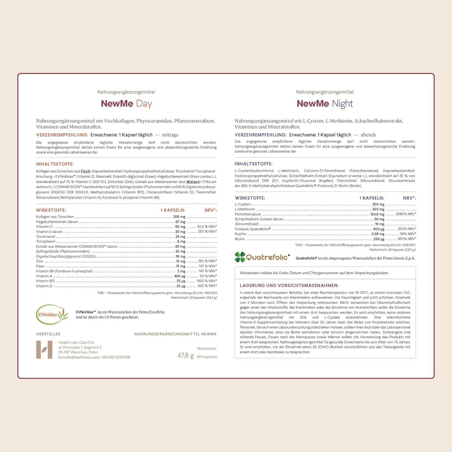 Health Labs Care Nahrungsergänzungsmittel für gesunde Haut, Haare und Nägel - mit hoch absorbierbares Fischkollagen - ergänzt die Ernährung mit Vitaminen und Mineralien - 60 Kapseln NewMe Day&Night - urmax