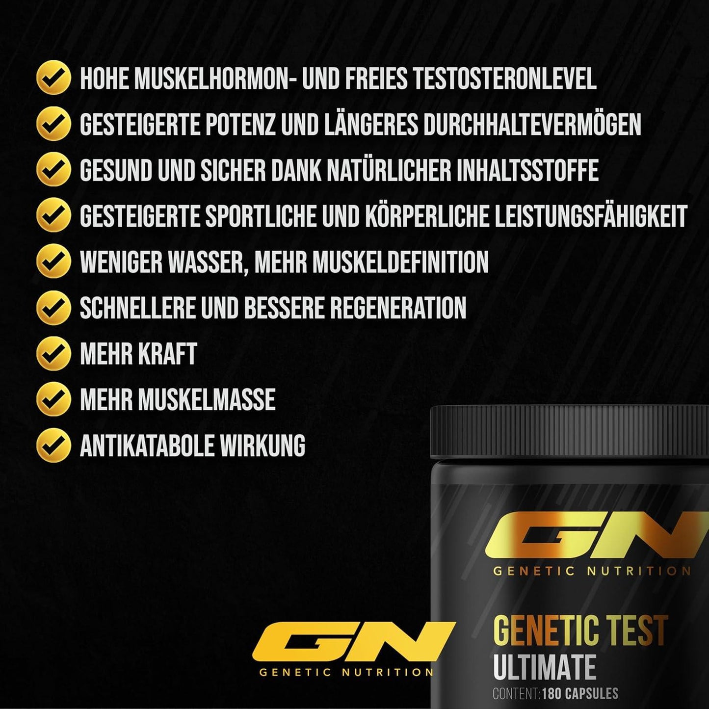 GN Laboratories Genetic Test Ultimate (180 Kapseln) – effektiver Hormon Booster – Sportnahrungsergänzung für verbesserte Trainingsergebnisse – Made in Germany - urmax