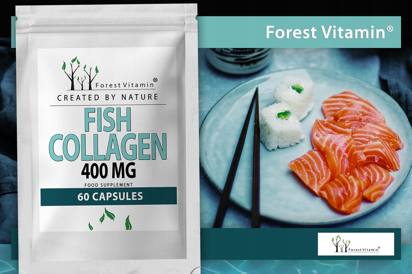 🌊 FOREST MARINE COLLAGEN FISH – 400 mg – 60 капсули Сила от морето за твоите стави, кожа, кости и коса!