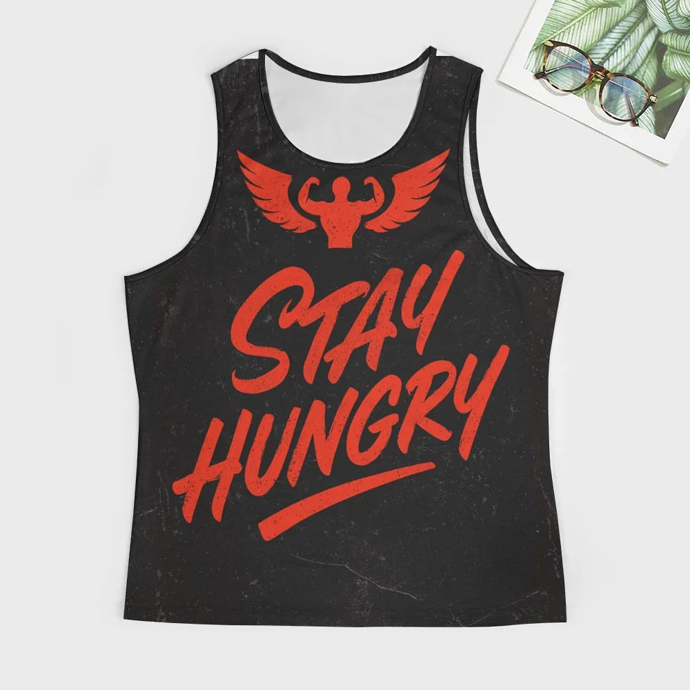 BLEIBE HUNGRIG – Motivations-Sport-Tanktop für Herren (Tiefschwarz)