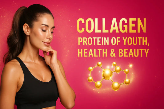 Woman in sportswear with smooth skin, collagen supplement promo, urmax health and beauty