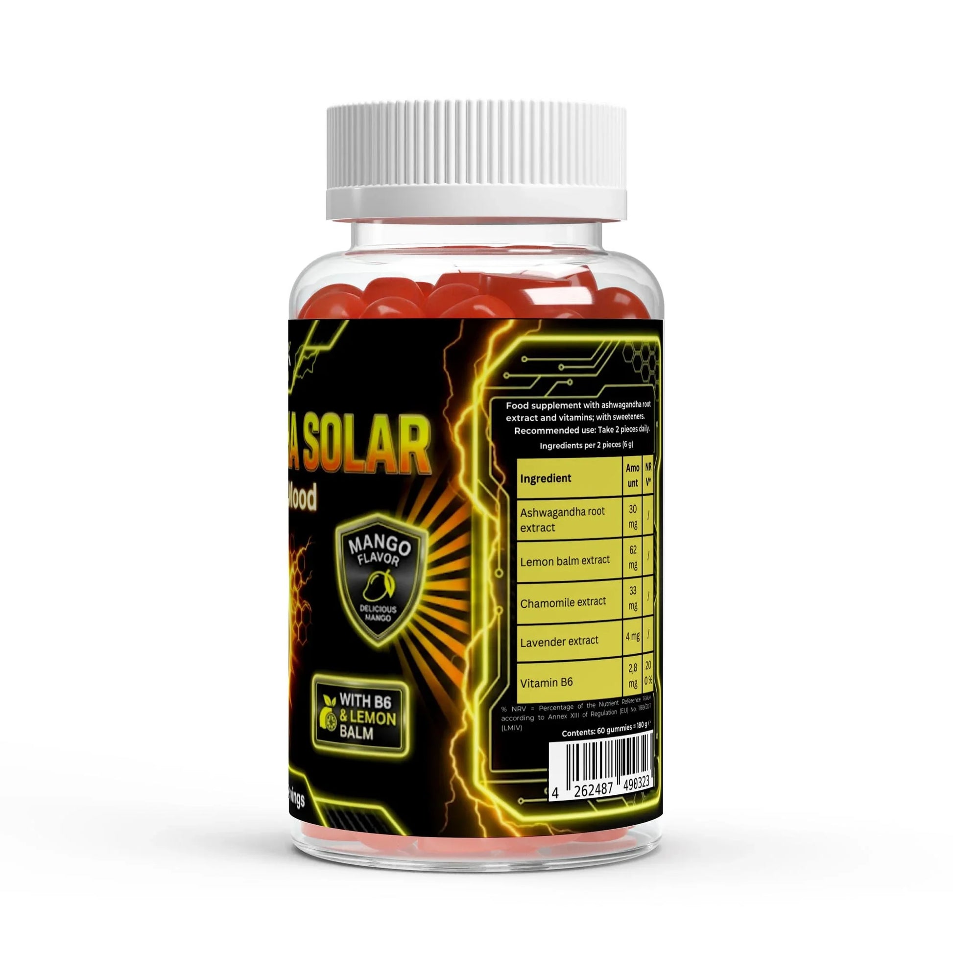 urmax dietary supplement bottle with mango flavor gummies, B6, lemon balm, ashwagandha, chamomile, lavender extracts