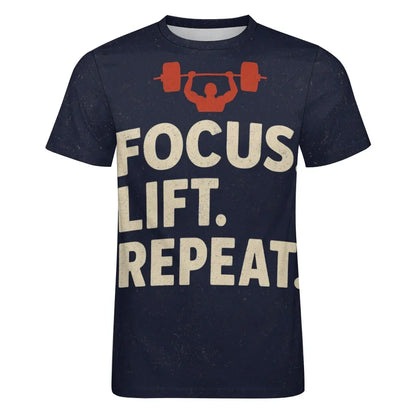 FOCUS. LIFT. REPEAT. – Мъжка Мотивационна Тениска (Iron Navy)