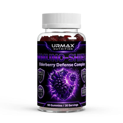 URMAX IMMUNO-SHIELD Elderberry Defense Complex gummies bottle, 60 count, immune supplement
