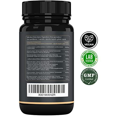 Slimming Cut Fast Fat Burner, Fat Burner 6-in-1, Accelerate Metabolism, Appetite Suppressant, L Carnitine Carnipure, Bioperine, Turmeric, Green Tea & Yerba Mate, High Dose & Vegan - urmax