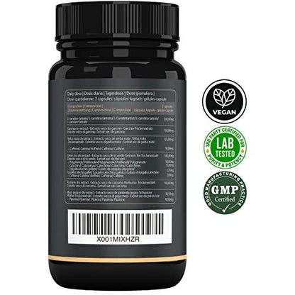 Slimming Cut Fast Fat Burner, Fat Burner 6-in-1, Accelerate Metabolism, Appetite Suppressant, L Carnitine Carnipure, Bioperine, Turmeric, Green Tea & Yerba Mate, High Dose & Vegan - urmax