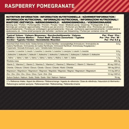 Optimum Nutrition Gold Standard BCAA Train + Sustain, Aminosäuren Pre-Workout-Pulver, Sportgetränk mit Vitamin C, Zink, Magnesium & Elektrolyten, Erdbeere-Kiwi-Geschmack, 28 Portionen, 266 g - urmax
