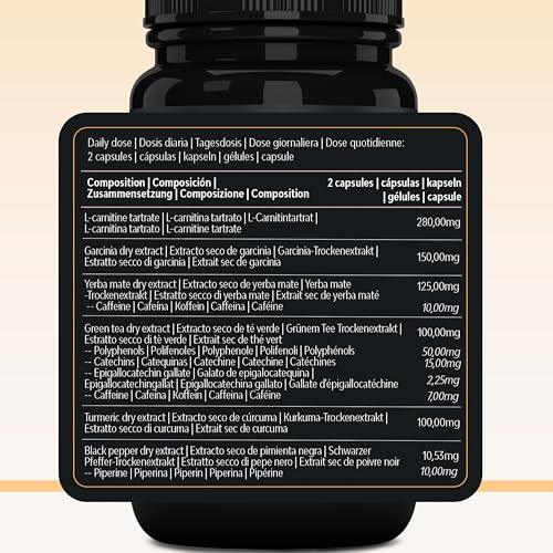 Slimming Cut Fast Fat Burner, Fat Burner 6-in-1, Accelerate Metabolism, Appetite Suppressant, L Carnitine Carnipure, Bioperine, Turmeric, Green Tea & Yerba Mate, High Dose & Vegan - urmax