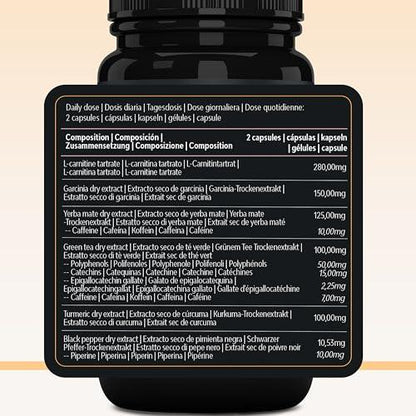 Slimming Cut Fast Fat Burner, Fat Burner 6-in-1, Accelerate Metabolism, Appetite Suppressant, L Carnitine Carnipure, Bioperine, Turmeric, Green Tea & Yerba Mate, High Dose & Vegan - urmax