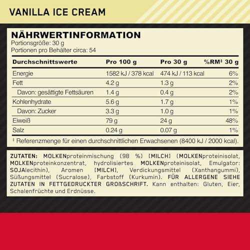 ON Gold Standard 100% Molkenproteinpulver für Muskelaufbau und -regeneration mit natürlich vorkommendem Glutamin und BCAA-Aminosäuren, Vanilla Ice Cream, 54 Portionen, 1,62 kg - urmax