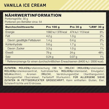 ON Gold Standard 100% Molkenproteinpulver für Muskelaufbau und -regeneration mit natürlich vorkommendem Glutamin und BCAA-Aminosäuren, Vanilla Ice Cream, 54 Portionen, 1,62 kg - urmax
