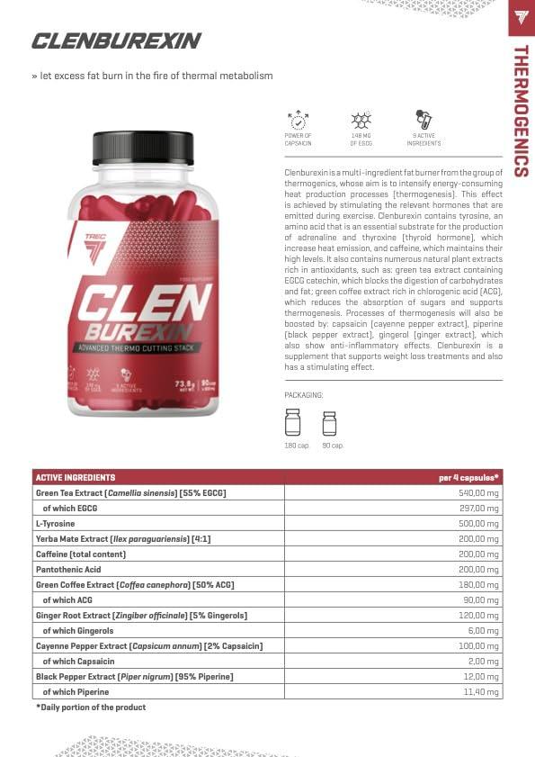Trec Nutrition CLENBUREXIN , Fettverbrenner, 1er Pack (1 x 180 Tabletten) - urmax