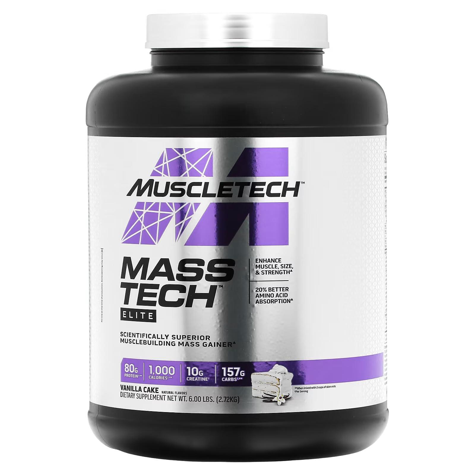 MuscleTech MassTech Elite Proteinpulver, Baut Muskelgröße Und -Stärke Auf, Molkenisola Massenproteinpulver Mit 3 g Kreatin, 80 g Protein, 18 g BCAA, 14 Portionen, 3,2 kg - urmax