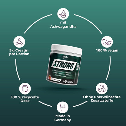 ⚡ Rocka Nutrition STRONG – 330 г | Мулти-нутриентен микс с креатин, ашваганда, витамин K2+D3, магнезий и цинк 🏋️ За мъже, които искат повече сила и издръжливост | Веган формула за мощ и възстановяване | Произведено в Германия - urmax