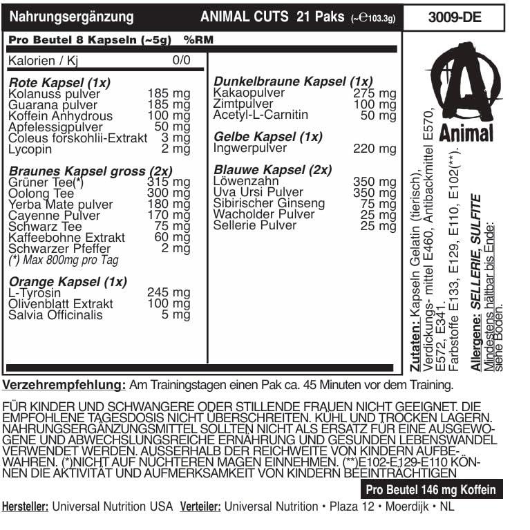 🔥 Universal Nutrition Animal Cuts – 42 пакета | Термогенен фетбърнър за професионални спортисти | Стимулира метаболизма и повишава енергията 💪 Интензивно изгаряне на мазнини | Оптимална дефиниция | Максимална термогенеза - urmax