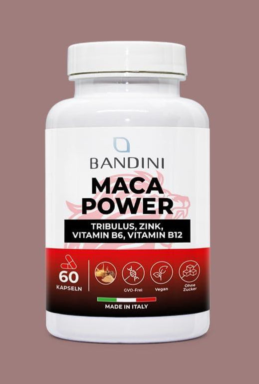 Bandini® Maca Power 60 Kapseln (schwarz) | Maca 4:1 Extrakt mit Tribulus Terrestris + Arginin + Zink + B6 + B12 | Immunsystem, Stress, Müdigkeit | Laborgeprüft, hochdosiert, Vegan, ohne Zusätze - urmax