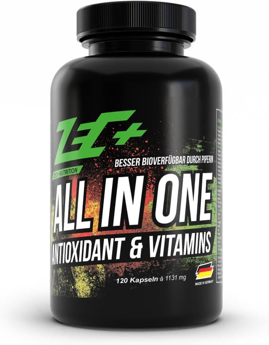 Zec+ Nutrition ALL in ONE Antioxidantien & Vitamine - 120 Kapseln, Multivitamin-Präparat mit Kombination aus Vitaminen, Mineralstoffen, Spurenelementen und OPC-Traubenkernextrakt, Made in Germany - urmax