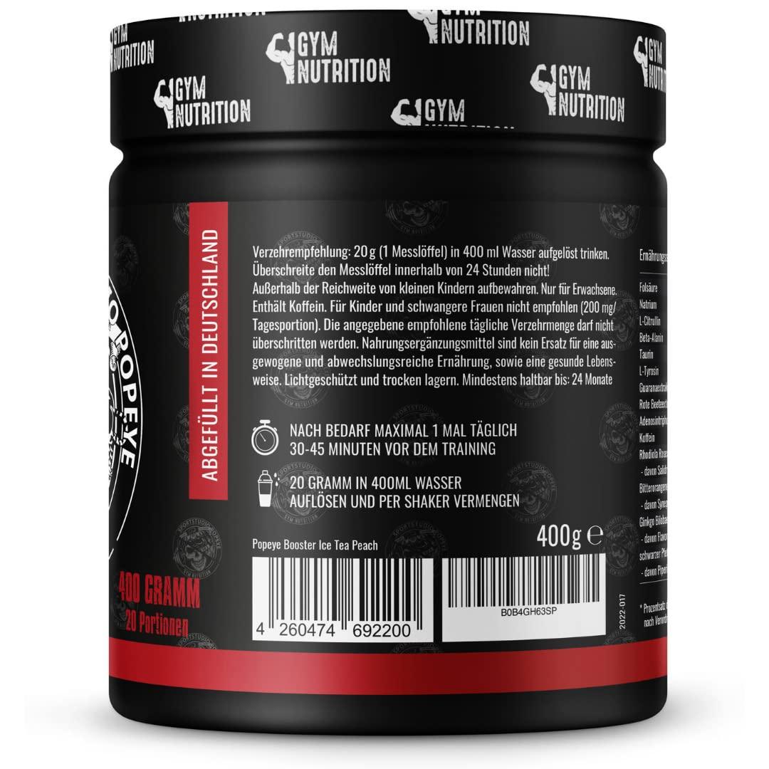 ROAD TO HELL - Ultra Hardcore Booster Pre workout - Pulver - ATP + L-Arginin + Citrullin + Beta Alanin + Koffein 400g in Zusammenarbeit mit Sportstudio Popeye Ice Tea Peach Geschmack Vegan - urmax