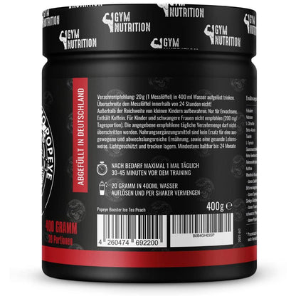ROAD TO HELL - Ultra Hardcore Booster Pre workout - Pulver - ATP + L-Arginin + Citrullin + Beta Alanin + Koffein 400g in Zusammenarbeit mit Sportstudio Popeye Ice Tea Peach Geschmack Vegan - urmax