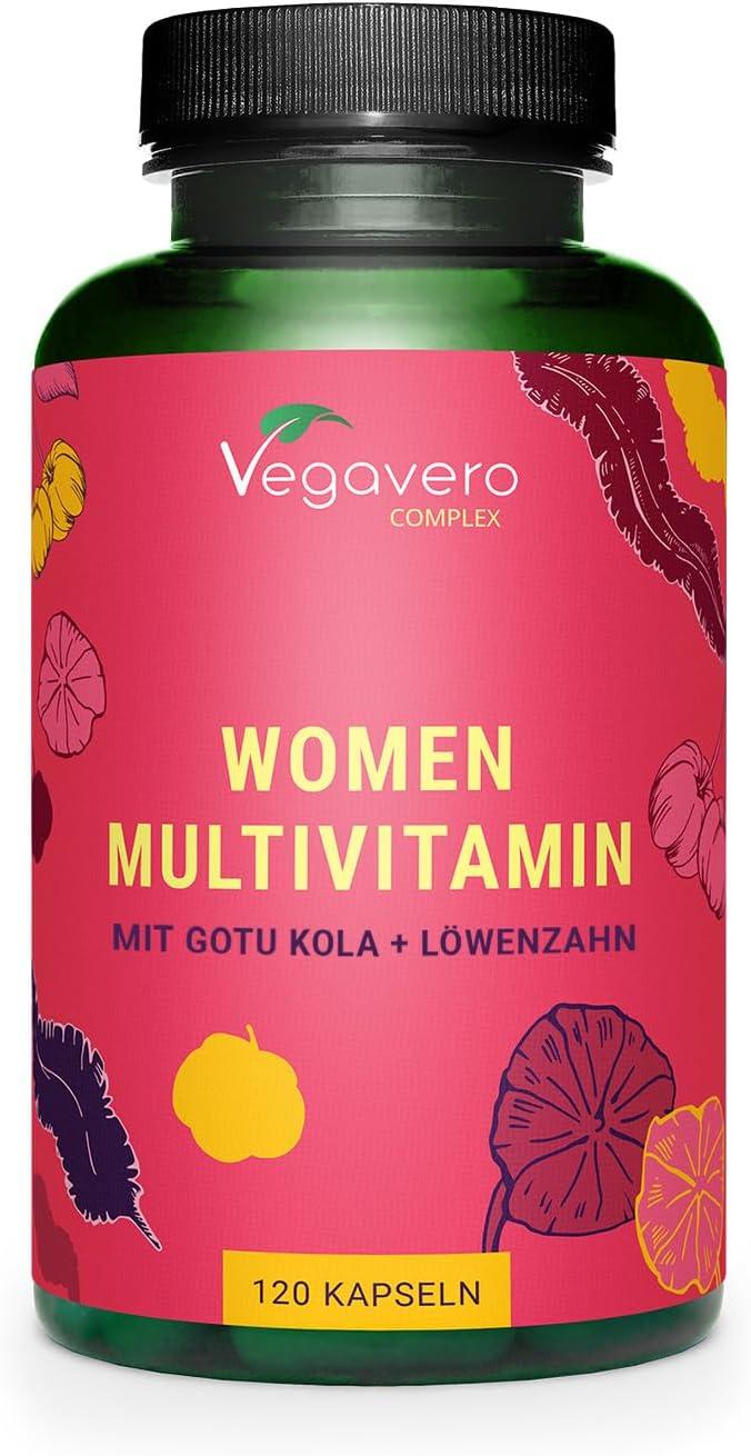 Multivitamin Women Vegavero® | VEGAN | Vitamine & Mineralien für die Frau | Premium Markenrohstoffe | Mit Gotu Kola & Löwenzahn | A-Z Vitamins | Ohne Zusätze | 120 Kapseln - urmax
