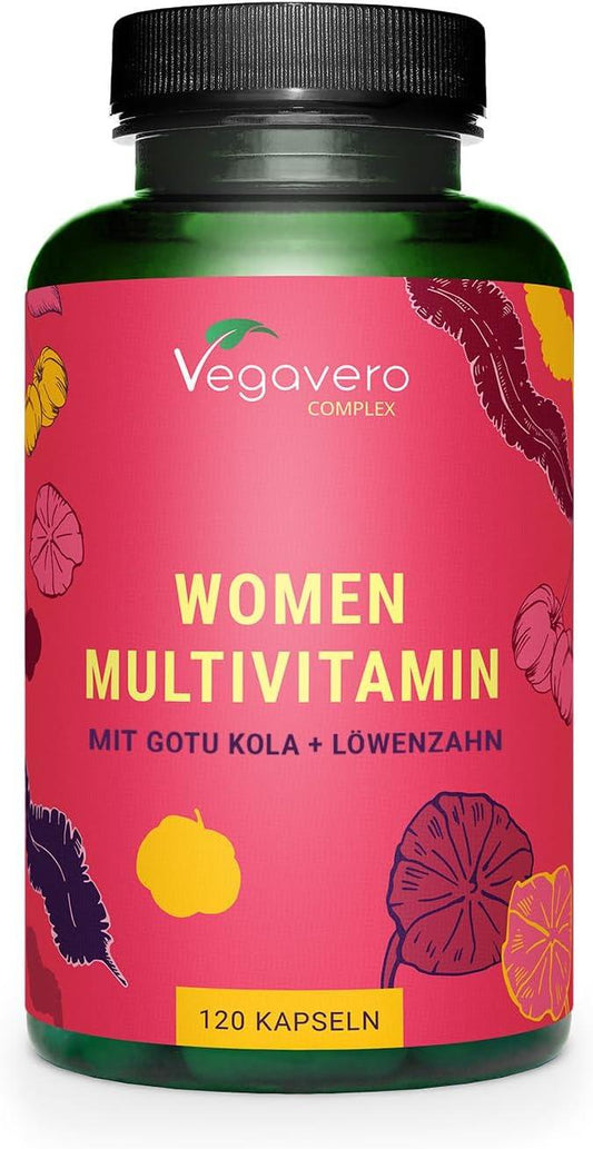 Multivitamin Women Vegavero® | VEGAN | Vitamine & Mineralien für die Frau | Premium Markenrohstoffe | Mit Gotu Kola & Löwenzahn | A-Z Vitamins | Ohne Zusätze | 120 Kapseln - urmax