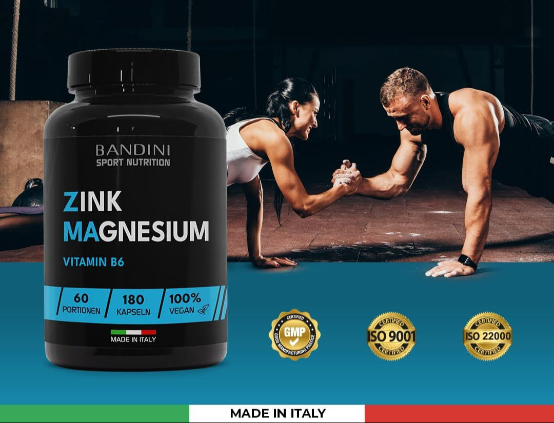 Bandini® ZMA ULTRA Extra Hochdosiert Komplex mit Magnesium, Zink & Vitamin B6, Premium: Mit 2 Magnesiumverbindungen, Muskelfunktion, Energie Booster, Ohne Zusätze, Vegan, GVO-frei, 120 Kapseln - urmax