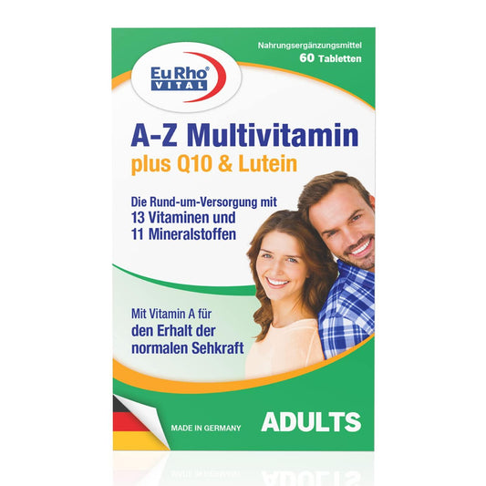 A-Z Multivitamin Tabletten mit Q10 und Lutein | Die vegetarische Rund-um-Versorgung mit 13 Vitaminen und 11 Mineralstoffen | 60 Tabletten für 2 Monate | EuRho® Vital – Made in Germany - urmax