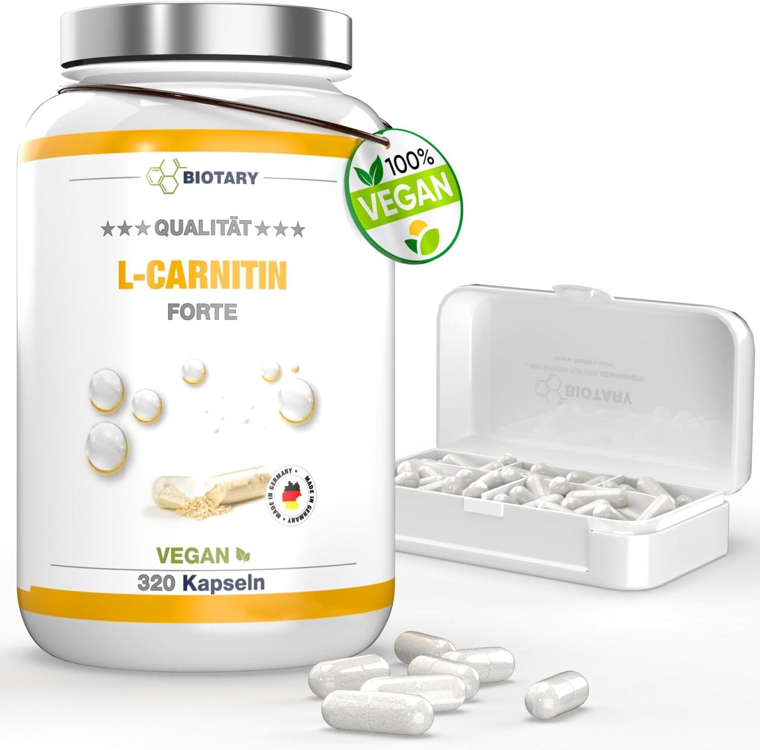L-Carnitine, 320 Capsules, 3000 mg Daily Portion, 3 Month Supply, Includes Pill Box, L-Carnitine High Dose Capsules, 100% Vegan, Popular with Diet, Weight Loss, Fat Burning, Fat Burner - urmax