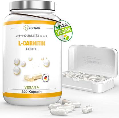 L-Carnitine, 320 Capsules, 3000 mg Daily Portion, 3 Month Supply, Includes Pill Box, L-Carnitine High Dose Capsules, 100% Vegan, Popular with Diet, Weight Loss, Fat Burning, Fat Burner - urmax