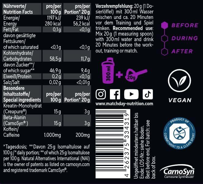 ⚡ Matchday BOOST Energy – Pre-Workout Booster за Максимална Концентрация и Издръжливост | 400 г - urmax