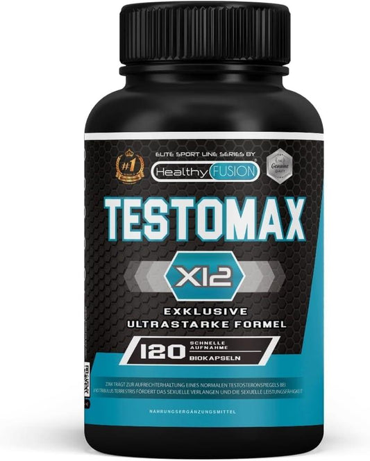 Healthy Fusion TestoMax Testosterone Booster Maca, Ginseng, Tribulus, Taurine and Vitamins Promotes Muscle Building Fat Burning and Revitalising Effect 120 Capsules - urmax