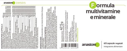 MULTIVITAMIN-FORMEL * 750 mg / 60 Kapseln * Eisen, Magnesium, Zink, Kupfer, Chrom, Mangan, Molybdän, Selen, Jod, Calcium, Phosphor, Vitamine A, B1, B2, B3, B5, B6, B8, B9, B12, C, D3, E - urmax