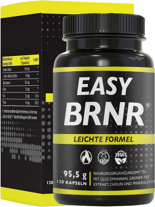 BRNR Easy BRNR Light Formula 5-in-1, Metabolic Treatment with Choline, Blood Sugar Level Formula with Chrome, Fibre Glucomannan, Green Tea Extract, 120 Capsules - urmax