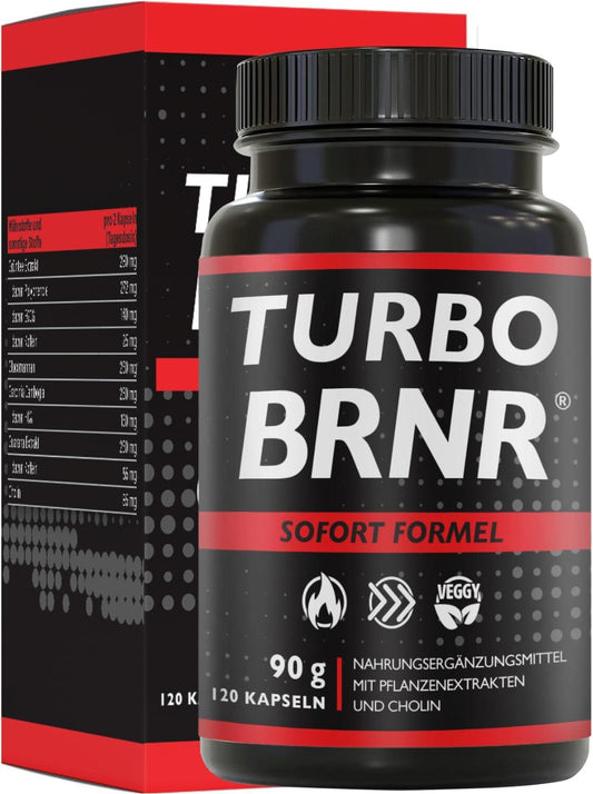 BRNR TURBO BRNR Sofort Stoffwechsel Formel mit Cholin, Grüntee Extrakt, Glucomannan, Garcinia Cambogia, Guarana, 120 Kapseln - urmax