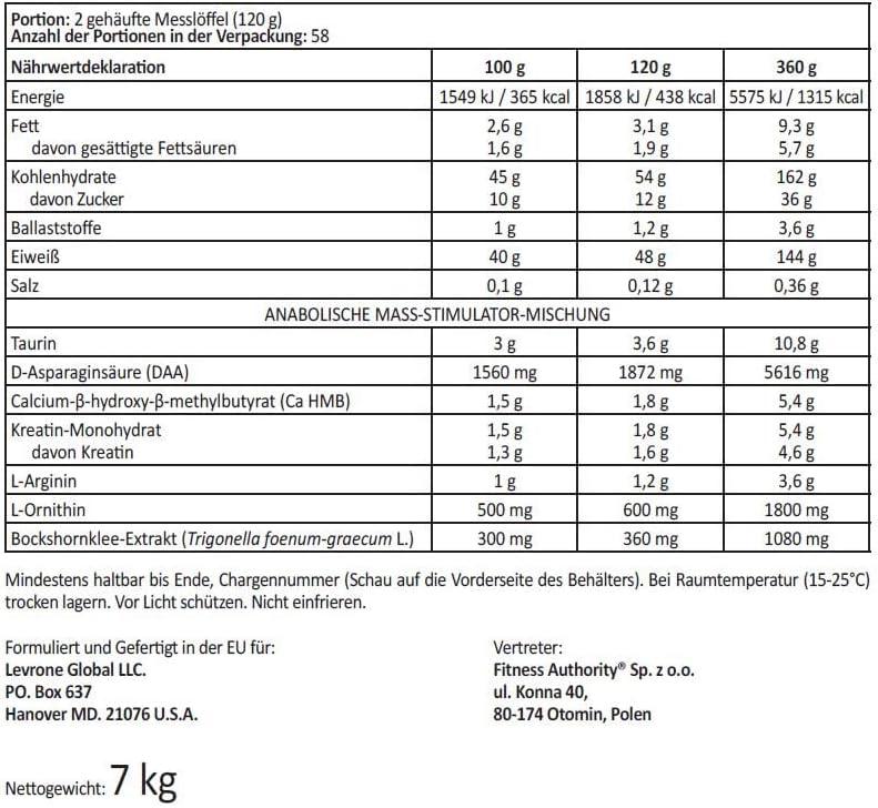 Kevin Levrone Black Line Anabolic Mass 7kg - Snickers - MUSKELMASSE - BULK - PROTEIN - urmax