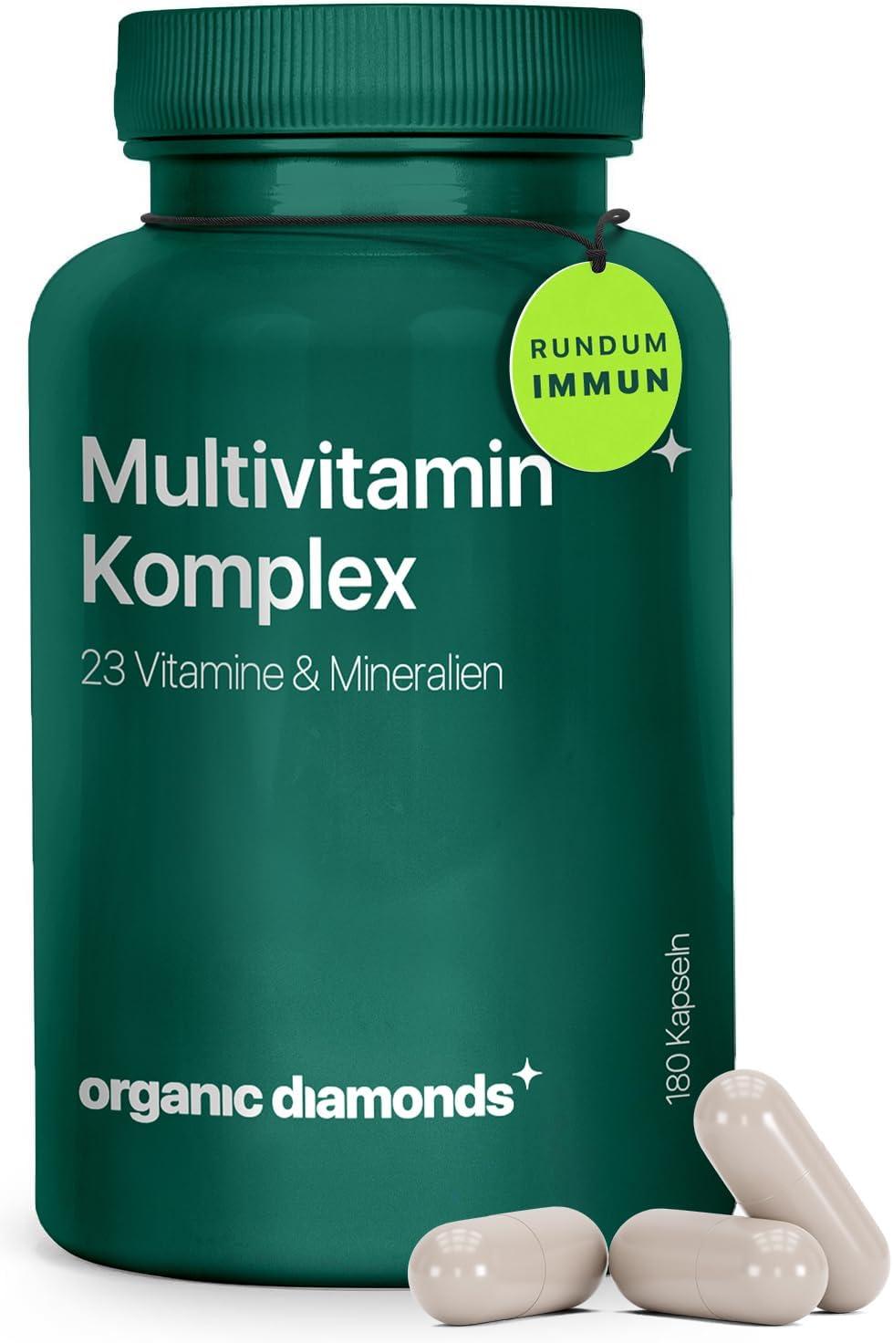 ORGANIC DIAMONDS® Multivitamin Capsules - 180 Premium Multivitamin Capsules for Immune System, Metabolism and Nervous System - Vitamins & Minerals Capsules Made in Austria - urmax