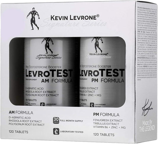 KEVIN LEVRONE Levro Test AM 120 Tablets + PM Formula 120 Tablets | Testosterone Booster for Men | Anabolic Pills for Muscle Growth - urmax