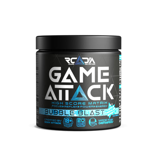 GAME ATTACK 300g Gaming-Booster Bubble Blast - Gaming-Drink Energy-Pulver für Performance & Ausdauer - Gamebooster Supplement 20 wirkungsvolle Stoffe - urmax