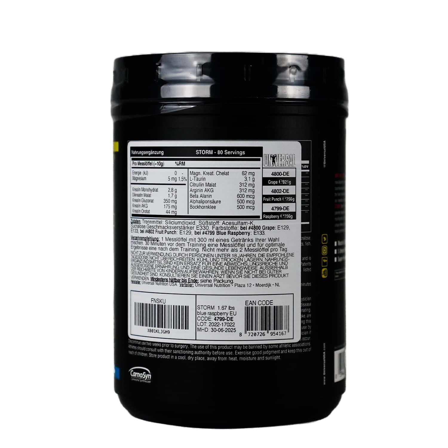 Universal Nutrition Storm Fruit Punch Powder | Creatine-Matrix Kreatin | Muskelaufbau - urmax