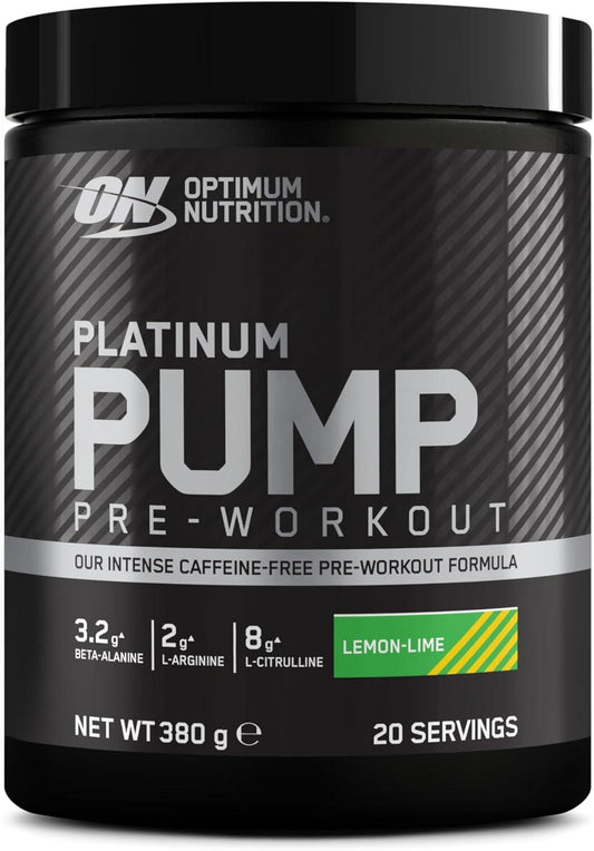 Optimum Nutrition Platinum PUMP Pre-Workout, Integratore Alimentare Pre-Workout Intenso Senza Caffeina con Fruitflow, Beta-Alanina, L-Arginina, L-Citrullina, Gusto Lime, 20 dosi, 380 g - urmax