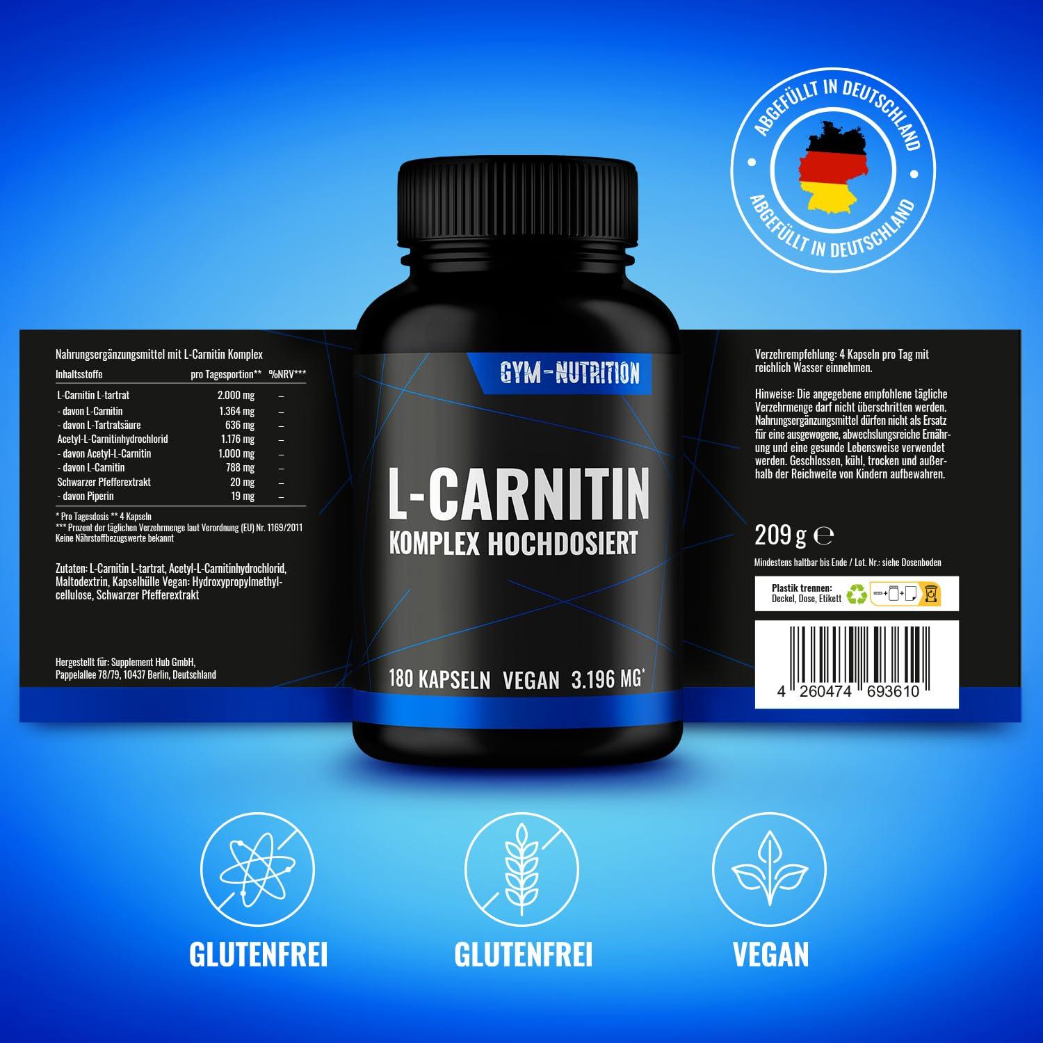 L-Carnitin Dreifach Komplex 3196 mg – 180 капсули | Ултра висока доза | L-Carnitin Tartrat, Acetyl-L-Carnitin, Черен пипер 🔥 Заредете се с енергия и изгаряйте мазнините по-ефективно! - urmax