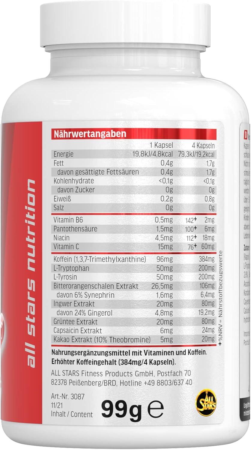 All Stars Lipodex Diet Booster Kapseln I hochwertige Capsules inkl. Vitamin C + Vitamin B6 I Fitness-Supplement mit Koffein I Kapsel vegetarisch & zuckerfrei I 30 Tages-Rationen - urmax