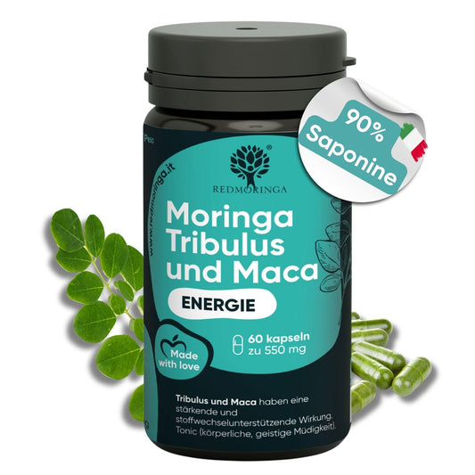 RedMoringa - Tribulus & Maca Kapseln mit 90% Saponinen | Kraft-Booster für Männer mit BIO Moringa | Unterstützung für Muskelaufbau und männliche Vitalität | 60 Kapseln - urmax