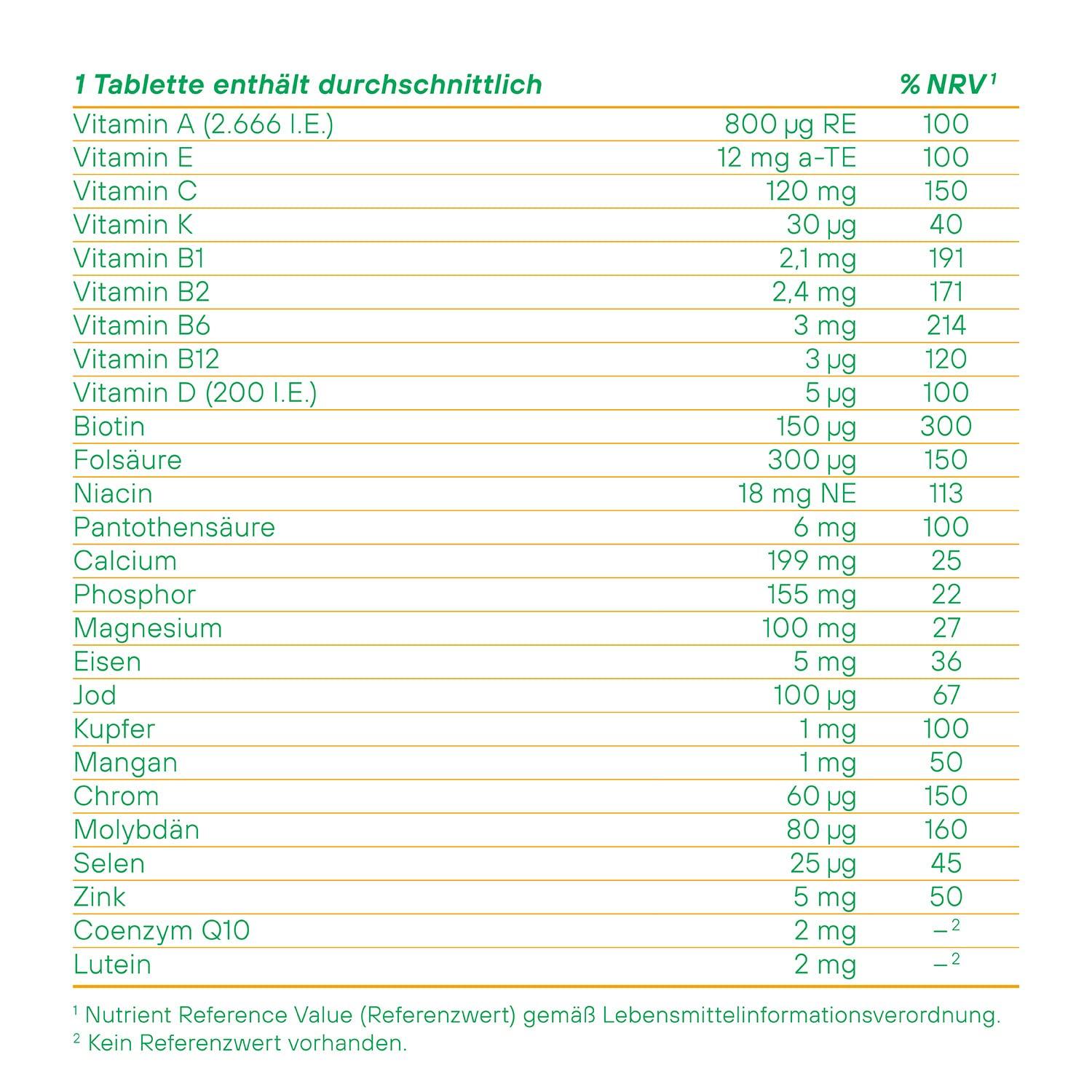 A-Z Multivitamin Tabletten mit Q10 und Lutein | Die vegetarische Rund-um-Versorgung mit 13 Vitaminen und 11 Mineralstoffen | 60 Tabletten für 2 Monate | EuRho® Vital – Made in Germany - urmax