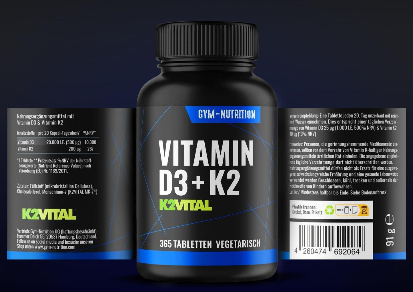 Vitamin D3 K2 20.000 I.E + Vitamin K2-365 Tabletten - 99,7+% All-Trans K2-MK7 - Vegan - K2VITAL®Depot - 365 Tabletten - 99,7+% All-Trans - Hochdosiert - - urmax