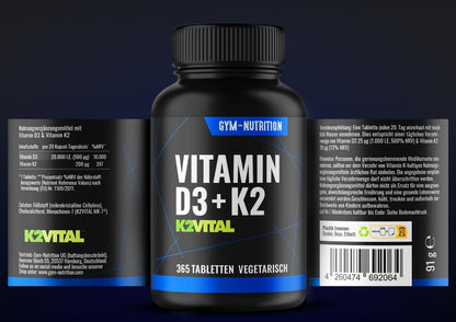 Vitamin D3 K2 20.000 I.E + Vitamin K2-365 Tabletten - 99,7+% All-Trans K2-MK7 - Vegan - K2VITAL®Depot - 365 Tabletten - 99,7+% All-Trans - Hochdosiert - - urmax